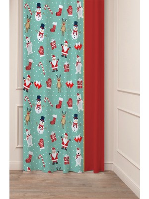 Greendecor Yılbaşı Çam Ağacı Noel Ağacı Kar Yeni Yıl Christmas Desenli Özel Tasarımlı Dijital Baskılı Fon Perde