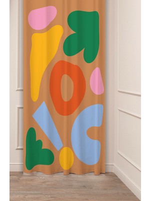 Greendecor Çiçekler Yaprak Çizgili Bohem Desenli Özel Tasarım Dijital Baskılı (Tek Kanat) Modern Şık Fon Perde