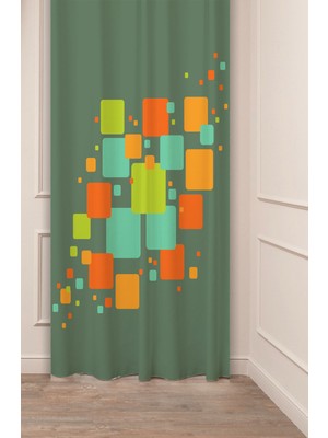 Greendecor Çiçekler Yaprak Çizgili Bohem Desenli Özel Tasarım Dijital Baskılı (Tek Kanat) Modern Şık Fon Perde