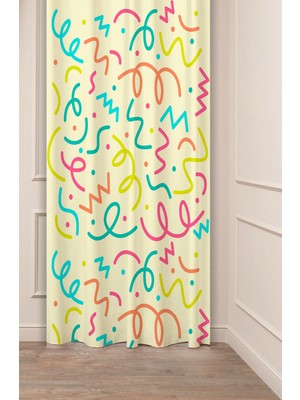 Greendecor Geometrik Şekil Kare Yeşil Bej Desenli Özel Tasarım Dijital Baskılı (Tek Kanat) Modern Şık Fon Perde