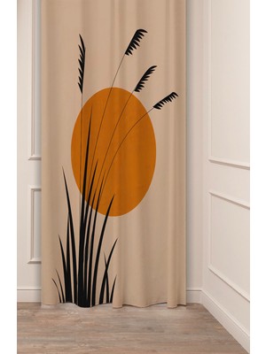 Greendecor Güneş Yaprak Desenli Dijital Baskılı Fon Perde (Tek Kanat) Soft Modern Tasarımlı Bohem Fon Perde