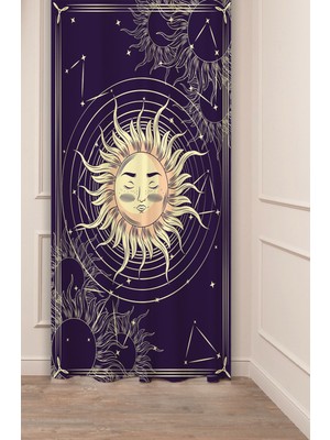 Greendecor Güneş Ay Yıldız Uzay Gezegen Astroloji Desenli Özel Tasarım Dijital Baskılı (Tek Kanat) Fon Perde