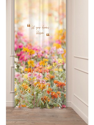 Greendecor Dreams Çiçekler Manzara Bohem Desenli Özel Tasarım Dijital Baskılı (Tek Kanat) Modern Şık Fon Perde