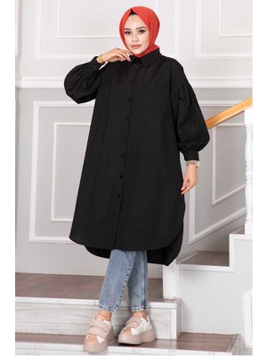 Md Oval Kesim Tesettür Gömlek Tunik Siyah