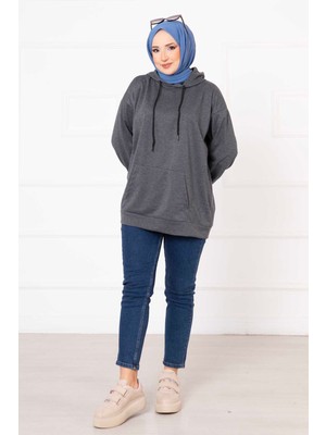 Cvn Kanguru Cepli Tesettür Sweatshirt Koyu Gri