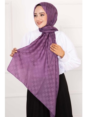 Dama Desenli Tesettür Şal Lila
