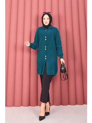 KB Gold Düğmeli Tesettür Angora Hırka  Petrol