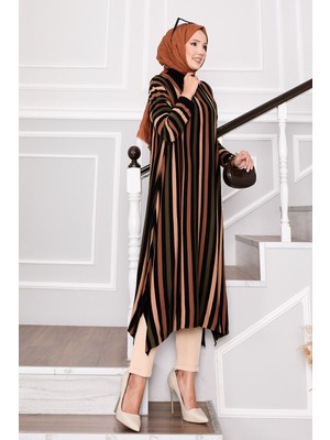 Frx Çizgili Salaş Triko Tunik Siyah