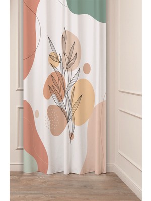 Greendecor Çiçek Yaprak Yeşil Bej Bohem Desenli Özel Tasarım Dijital Baskılı (Tek Kanat) Modern Şık Fon Perde