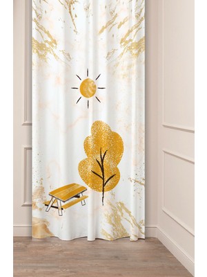 Greendecor Bohem Ağaç Güneş Nur Doğa Özel Tasarım Soft Dijital Baskılı (Tek Kanat) Modern Şık Fon Perde