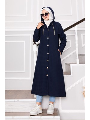 Frh Kapüşonlu Ve Cep Detaylı Kapitone Kap Lacivert