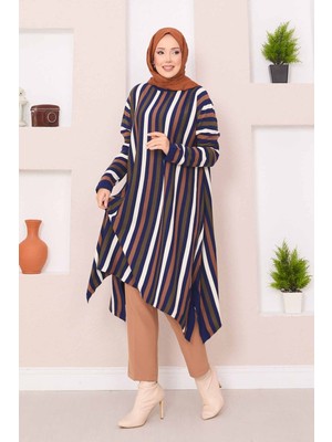 Frx Çizgili Salaş Triko Tunik Saks