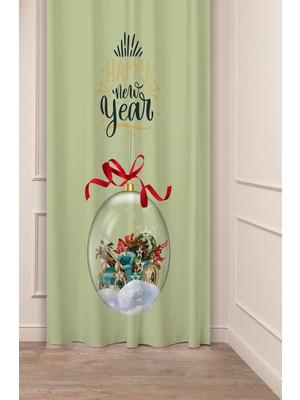 Greendecor Yılbaşı Çam Ağacı Noel Ağacı Kar Yeni Yıl Christmas Desenli Özel Tasarımlı Dijital Baskılı Fon Perde