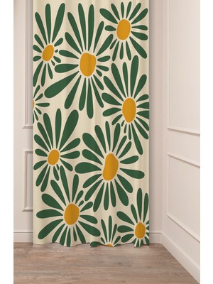 Greendecor Papatya Yaprak Bohem Desenli Dijital Baskılı Fon Perde (Tek Kanat) Tasarımlı Soft Renkli Fon Perde