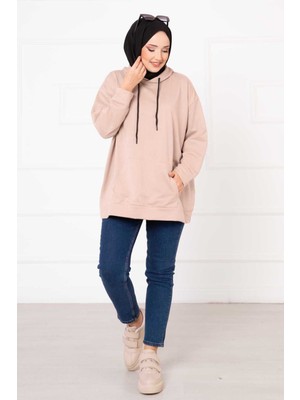 Cvn Kanguru Cepli Tesettür Sweatshirt Bej