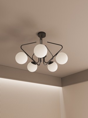 Normadia Modern 5'li Cam Küre Avize, Salon ve Oturma Odası Için Şık Aydınlatma