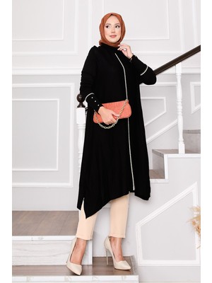 Frx Zarif Sim Şeritli Mevlana Triko Tunik Siyah