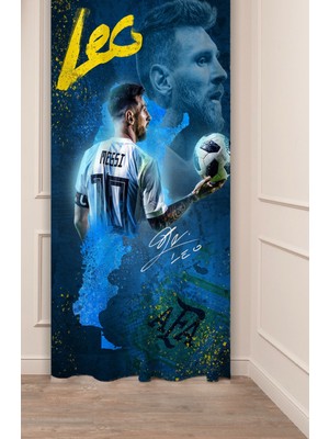 Greendecor Lionel Messi Leo Messi Dünya Yıldızı Dijital Baskılı Fon Perde (Tek Kanat) Modern Tasrımlı Fon Perde