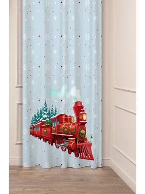 Greendecor Yılbaşı Çam Ağacı Noel Ağacı Kar Yeni Yıl Christmas Desenli Özel Tasarımlı Dijital Baskılı Fon Perde