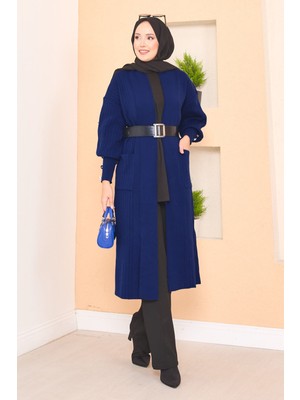 RAF Kol Ucu Düğmeli Şal Yaka Tesettür Triko Hırka Lacivert