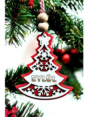 urfakent bilişim ve medya danışmanlık Kişiselleştirilebilir Isme Özel Kırmızı Beyaz Çam Ağacı Işlemeli Yılbaşı Ağaç Süsü,