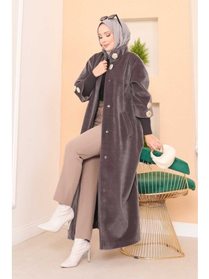 OC Lüks Gold Düğmeli Angora Kaban Koyu Vizon