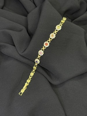 14K Gold Renk Kaplama cm Zirkon Renkli Taş Bileklik