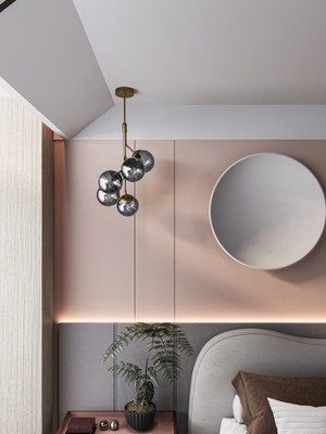 Normadia Modern Eskitme Metal Gövdeli 5'li Füme Cam Küre Avize, Şık ve Aydınlatıcı