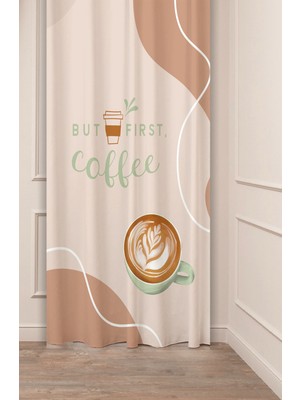 Greendecor Coffe Time Espresso Latte Kahve Zamanı Bohem Desenli Özel Tasarım Dijital Baskılı Şık Tarz Fon Perde