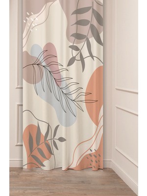 Greendecor Yaprak Bohem Minimalist Bej Krem Desenli Özel Tasarım Dijital Baskılı (Tek Kanat) Modern Fon Perde