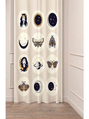 Greendecor Minimalist Soft Sade Pastel Yaprak Bohem Özel Tasarım Dijital Baskılı (Tek Kanat) Bej Krem Fon Perde