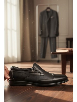 Enoch Hakiki Deri Siyah Ortopedik Lazer Delik Işlemeli Erkek Baba Ayakkabı