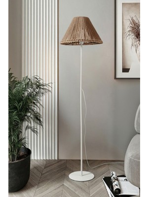 Normadia Mono Krem Metal Ayaklı Doğal Ip Başlıklı Lambader, 145CM, Bohem Rustik Aydınlatma