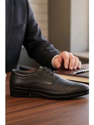 Enoch Hakiki Deri Siyah Ortopedik Ultra Hafif Esnek Taban Erkek Ayakkabı