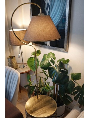 Normadia Elips Siyah ve Sarı Patine Sehpalı Lamba, Dekoratif Köşe Lambası