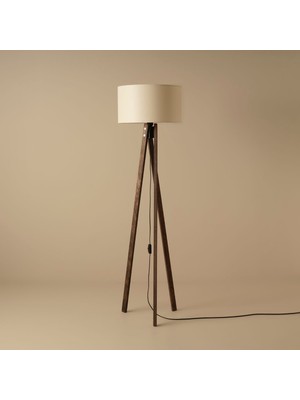 Normadia Şık Ahşap Lambader, Modern Krem-Ceviz Renk, 40X40X125 cm