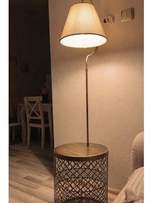 Normadia Elips Siyah Sarı Patine Sehpalı Modern Lambader, Oturma Odası Için Şık Aydınlatma