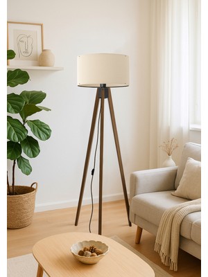 Normadia Şık Tripod Ayaklı Ceviz Renkli Dekoratif Lambader