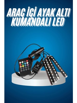 Tiklad Araç Içi Aydınlatma Kumandalı 12 LED Ayak Altı LED Ambiyans Işığı Sese Duyarlı Kumandalı