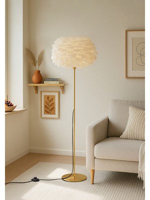 Normadia Şık Tüylü Lambader, Gold Kaplama, Modern ve Zarif Tasarım