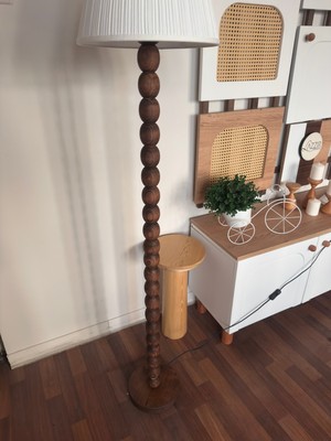 Normadia Şık Ahşap Top Model Lambader, Ceviz Renkli Dekoratif Aydınlatma