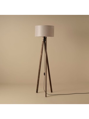 Normadia Şık Ahşap Lambader, Gri-Ceviz, 40X40X125 Cm, Modern ve Zarif Aydınlatma