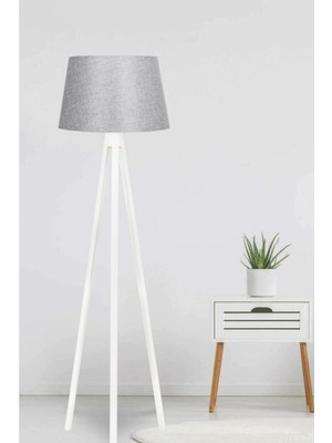 Normadia Şık 3 Ayaklı Ahşap Tripod Lambader, Konik Kumaş Tasarım, Modern Dekorasyon