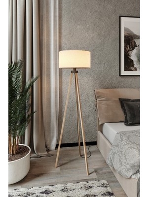 Normadia Kumaş Lambader Bej Kahve Tripod, Şık ve Modern Aydınlatma Unsuru
