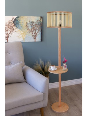 Normadia Rustik Tarzda Doğal Bambu Ahşap Lambader, Şık ve Sıcak Atmosfer Sağlar