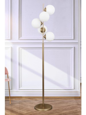 Normadia Şık 5'li Eskitme Lambader Seti, Beyaz Cam Detaylarıyla Modern Dekor