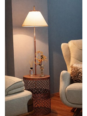 Normadia Elips Siyah Bakır Patine Lambader, Krem Kumaş Şapka, Salon Metal Gövde