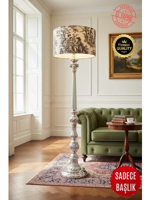 Normadia Vintage Toile De Jouy Desenli Şık Lambader Başlığı