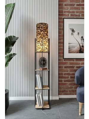 Normadia Modern Meşe Raflı Dekoratif Lambader, Şık ve Fonksiyonel Aydınlatma