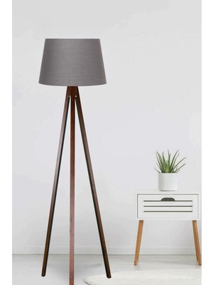 Normadia Şık Ahşap Tripod Lambader, Konik Kumaş Abajur, Modern ve Zarif Tasarım